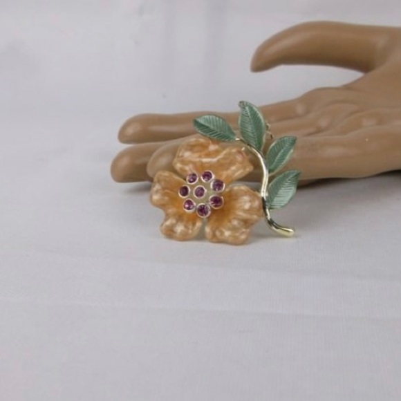 Enameled Rhinestone Flower Brooch - Picture 2 of 2